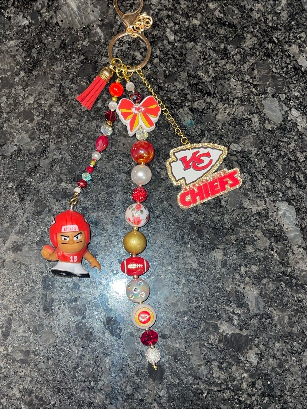 HANDCRAFTED Kansas City Chiefs Chunky Junk Style Bag Charm Keychain OOAK
